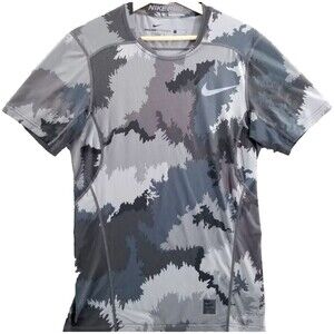Nike Pro Shirt Mens Small Gray Black Camo Fitted Athletic Workout Hypercool